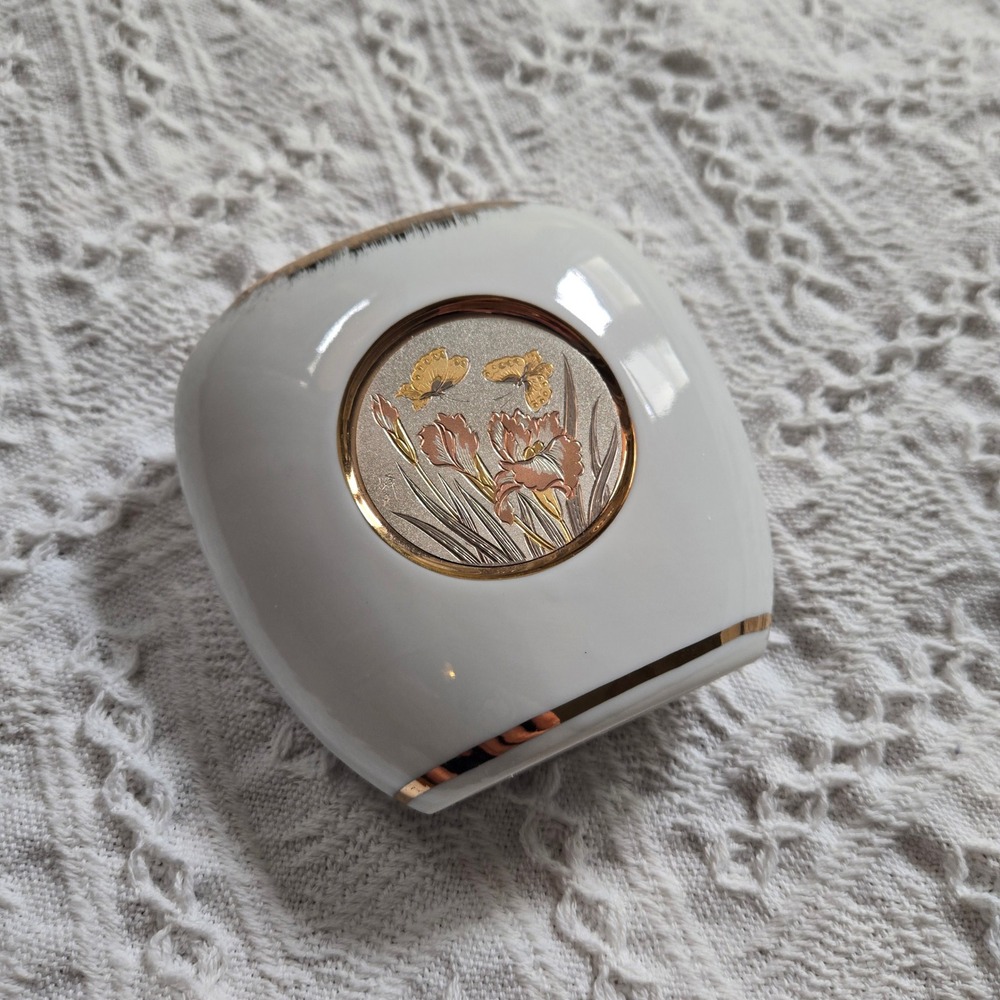 The Art Of Chokin 24KT Gold Edged Vintage White Mini Vase Japan